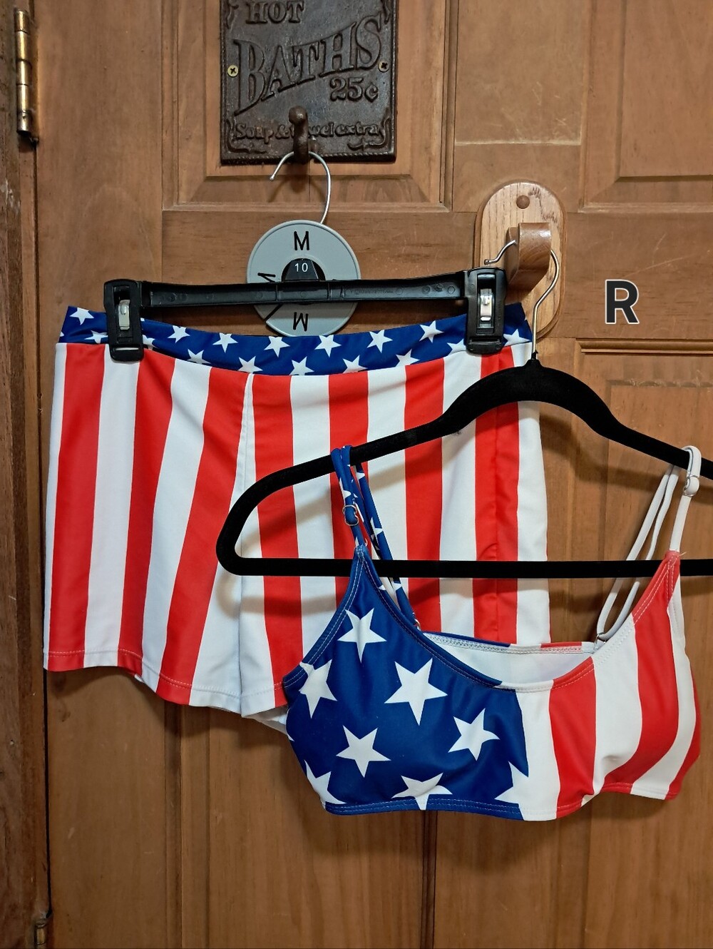 Medium Women's American Flag Two-Piece Swim Set - Blue & Red Stars and Stripes